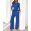 imageBTFBM Jumpsuits For Women One Piece Outfits Long Sleeve Stretchy Knit Wide Leg Pants Womens Jumpsuit Fall Clothes 2025Blue