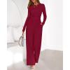 imageBTFBM Jumpsuits For Women One Piece Outfits Long Sleeve Stretchy Knit Wide Leg Pants Womens Jumpsuit Fall Clothes 2025Dark Red