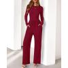 imageBTFBM Jumpsuits For Women One Piece Outfits Long Sleeve Stretchy Knit Wide Leg Pants Womens Jumpsuit Fall Clothes 2025Dark Red