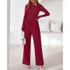 imageBTFBM Jumpsuits For Women One Piece Outfits Long Sleeve Stretchy Knit Wide Leg Pants Womens Jumpsuit Fall Clothes 2025Dark Red