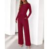 imageBTFBM Jumpsuits For Women One Piece Outfits Long Sleeve Stretchy Knit Wide Leg Pants Womens Jumpsuit Fall Clothes 2025Dark Red