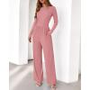 imageBTFBM Jumpsuits For Women One Piece Outfits Long Sleeve Stretchy Knit Wide Leg Pants Womens Jumpsuit Fall Clothes 2025Grey Pink