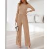 imageBTFBM Jumpsuits For Women One Piece Outfits Long Sleeve Stretchy Knit Wide Leg Pants Womens Jumpsuit Fall Clothes 2025Khaki