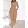 imageBTFBM Jumpsuits For Women One Piece Outfits Long Sleeve Stretchy Knit Wide Leg Pants Womens Jumpsuit Fall Clothes 2025Khaki