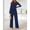 imageBTFBM Jumpsuits For Women One Piece Outfits Long Sleeve Stretchy Knit Wide Leg Pants Womens Jumpsuit Fall Clothes 2025Navy