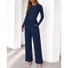 imageBTFBM Jumpsuits For Women One Piece Outfits Long Sleeve Stretchy Knit Wide Leg Pants Womens Jumpsuit Fall Clothes 2025Navy