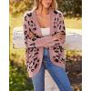 imageBTFBM Leopard Cardigan for Women Long Sleeve Open Front Cardigans Sweaters Pockets Loose Knit 2025 Fall Winter OutwearPink