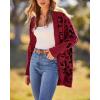 imageBTFBM Leopard Cardigan for Women Long Sleeve Open Front Cardigans Sweaters Pockets Loose Knit 2025 Fall Winter OutwearRed