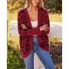 imageBTFBM Leopard Cardigan for Women Long Sleeve Open Front Cardigans Sweaters Pockets Loose Knit 2025 Fall Winter OutwearRed