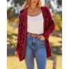 imageBTFBM Leopard Cardigan for Women Long Sleeve Open Front Cardigans Sweaters Pockets Loose Knit 2025 Fall Winter OutwearRed
