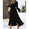 imageBTFBM Long Sleeve Maxi Dresses for Women V Neck Swiss Dot Boho Flowy Slit Cocktail Wedding Guest Dress Fall Clothes 2025Black