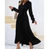 imageBTFBM Long Sleeve Maxi Dresses for Women V Neck Swiss Dot Boho Flowy Slit Cocktail Wedding Guest Dress Fall Clothes 2025Black