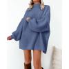 imageBTFBM Sweaters for Women Fall 2025 Long Sleeve Mock Neck Cable Knit Oversized Sweater Pullover Tops Thick Winter ClothesBlue