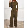 imageBTFBM Two Piece Sets For Women 2025 Asymmetrical Boat Neck Wide Leg Pants Lounge Set Airport Outfits Fall ClothesArmy Green