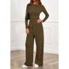 imageBTFBM Two Piece Sets For Women 2025 Asymmetrical Boat Neck Wide Leg Pants Lounge Set Airport Outfits Fall ClothesArmy Green