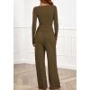 imageBTFBM Two Piece Sets For Women 2025 Asymmetrical Boat Neck Wide Leg Pants Lounge Set Airport Outfits Fall ClothesArmy Green