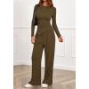 imageBTFBM Two Piece Sets For Women 2025 Asymmetrical Boat Neck Wide Leg Pants Lounge Set Airport Outfits Fall ClothesArmy Green