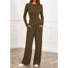 imageBTFBM Two Piece Sets For Women 2025 Asymmetrical Boat Neck Wide Leg Pants Lounge Set Airport Outfits Fall ClothesArmy Green