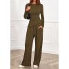 imageBTFBM Two Piece Sets For Women 2025 Asymmetrical Boat Neck Wide Leg Pants Lounge Set Airport Outfits Fall ClothesArmy Green