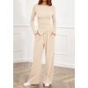 imageBTFBM Two Piece Sets For Women 2025 Asymmetrical Boat Neck Wide Leg Pants Lounge Set Airport Outfits Fall ClothesBeige