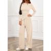 imageBTFBM Two Piece Sets For Women 2025 Asymmetrical Boat Neck Wide Leg Pants Lounge Set Airport Outfits Fall ClothesBeige