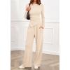 imageBTFBM Two Piece Sets For Women 2025 Asymmetrical Boat Neck Wide Leg Pants Lounge Set Airport Outfits Fall ClothesBeige