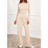 imageBTFBM Two Piece Sets For Women 2025 Asymmetrical Boat Neck Wide Leg Pants Lounge Set Airport Outfits Fall ClothesBeige