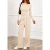 imageBTFBM Two Piece Sets For Women 2025 Asymmetrical Boat Neck Wide Leg Pants Lounge Set Airport Outfits Fall ClothesBeige