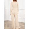 imageBTFBM Two Piece Sets For Women 2025 Asymmetrical Boat Neck Wide Leg Pants Lounge Set Airport Outfits Fall ClothesBeige