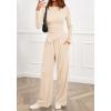imageBTFBM Two Piece Sets For Women 2025 Asymmetrical Boat Neck Wide Leg Pants Lounge Set Airport Outfits Fall ClothesBeige