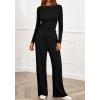 imageBTFBM Two Piece Sets For Women 2025 Asymmetrical Boat Neck Wide Leg Pants Lounge Set Airport Outfits Fall ClothesBlack