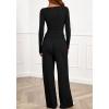 imageBTFBM Two Piece Sets For Women 2025 Asymmetrical Boat Neck Wide Leg Pants Lounge Set Airport Outfits Fall ClothesBlack