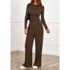 imageBTFBM Two Piece Sets For Women 2025 Asymmetrical Boat Neck Wide Leg Pants Lounge Set Airport Outfits Fall ClothesBrown