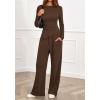 imageBTFBM Two Piece Sets For Women 2025 Asymmetrical Boat Neck Wide Leg Pants Lounge Set Airport Outfits Fall ClothesBrown
