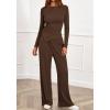 imageBTFBM Two Piece Sets For Women 2025 Asymmetrical Boat Neck Wide Leg Pants Lounge Set Airport Outfits Fall ClothesBrown