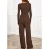imageBTFBM Two Piece Sets For Women 2025 Asymmetrical Boat Neck Wide Leg Pants Lounge Set Airport Outfits Fall ClothesBrown