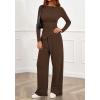 imageBTFBM Two Piece Sets For Women 2025 Asymmetrical Boat Neck Wide Leg Pants Lounge Set Airport Outfits Fall ClothesBrown