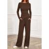 imageBTFBM Two Piece Sets For Women 2025 Asymmetrical Boat Neck Wide Leg Pants Lounge Set Airport Outfits Fall ClothesBrown