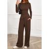imageBTFBM Two Piece Sets For Women 2025 Asymmetrical Boat Neck Wide Leg Pants Lounge Set Airport Outfits Fall ClothesBrown