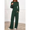 imageBTFBM Two Piece Sets For Women 2025 Asymmetrical Boat Neck Wide Leg Pants Lounge Set Airport Outfits Fall ClothesDark Green
