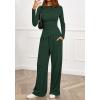 imageBTFBM Two Piece Sets For Women 2025 Asymmetrical Boat Neck Wide Leg Pants Lounge Set Airport Outfits Fall ClothesDark Green