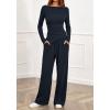 imageBTFBM Two Piece Sets For Women 2025 Asymmetrical Boat Neck Wide Leg Pants Lounge Set Airport Outfits Fall ClothesDark Sea Blue