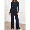 imageBTFBM Two Piece Sets For Women 2025 Asymmetrical Boat Neck Wide Leg Pants Lounge Set Airport Outfits Fall ClothesDark Sea Blue