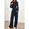 imageBTFBM Two Piece Sets For Women 2025 Asymmetrical Boat Neck Wide Leg Pants Lounge Set Airport Outfits Fall ClothesDark Sea Blue