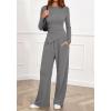 imageBTFBM Two Piece Sets For Women 2025 Asymmetrical Boat Neck Wide Leg Pants Lounge Set Airport Outfits Fall ClothesGrey