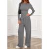imageBTFBM Two Piece Sets For Women 2025 Asymmetrical Boat Neck Wide Leg Pants Lounge Set Airport Outfits Fall ClothesGrey
