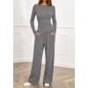 imageBTFBM Two Piece Sets For Women 2025 Asymmetrical Boat Neck Wide Leg Pants Lounge Set Airport Outfits Fall ClothesGrey