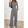 imageBTFBM Two Piece Sets For Women 2025 Asymmetrical Boat Neck Wide Leg Pants Lounge Set Airport Outfits Fall ClothesGrey