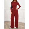 imageBTFBM Two Piece Sets For Women 2025 Asymmetrical Boat Neck Wide Leg Pants Lounge Set Airport Outfits Fall ClothesRed