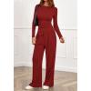imageBTFBM Two Piece Sets For Women 2025 Asymmetrical Boat Neck Wide Leg Pants Lounge Set Airport Outfits Fall ClothesRed